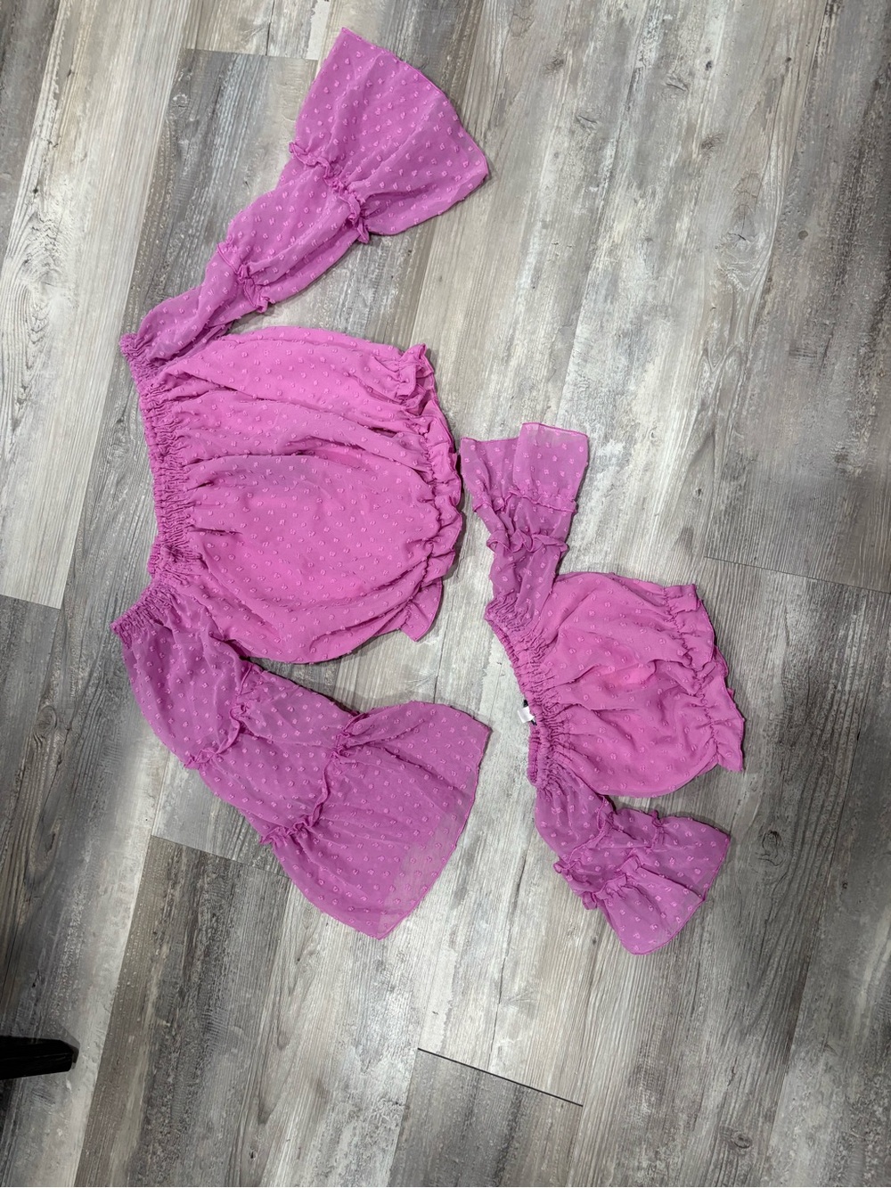 Mommy and Me Off-Shoulder Swiss Dot Blouson Top in Bright Magenta
